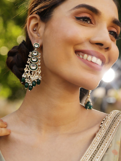 Priyaasi Simple Green Kundan Beads Drop Gold Plated Elegant earrings