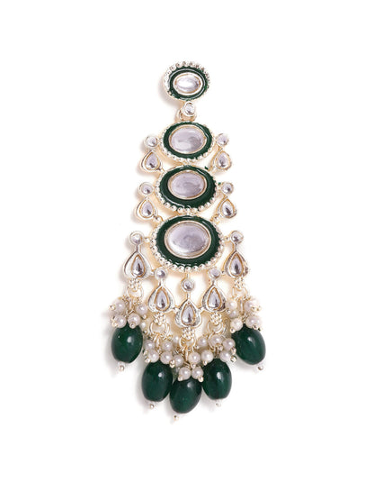 Priyaasi Simple Green Kundan Beads Drop Gold Plated Elegant earrings