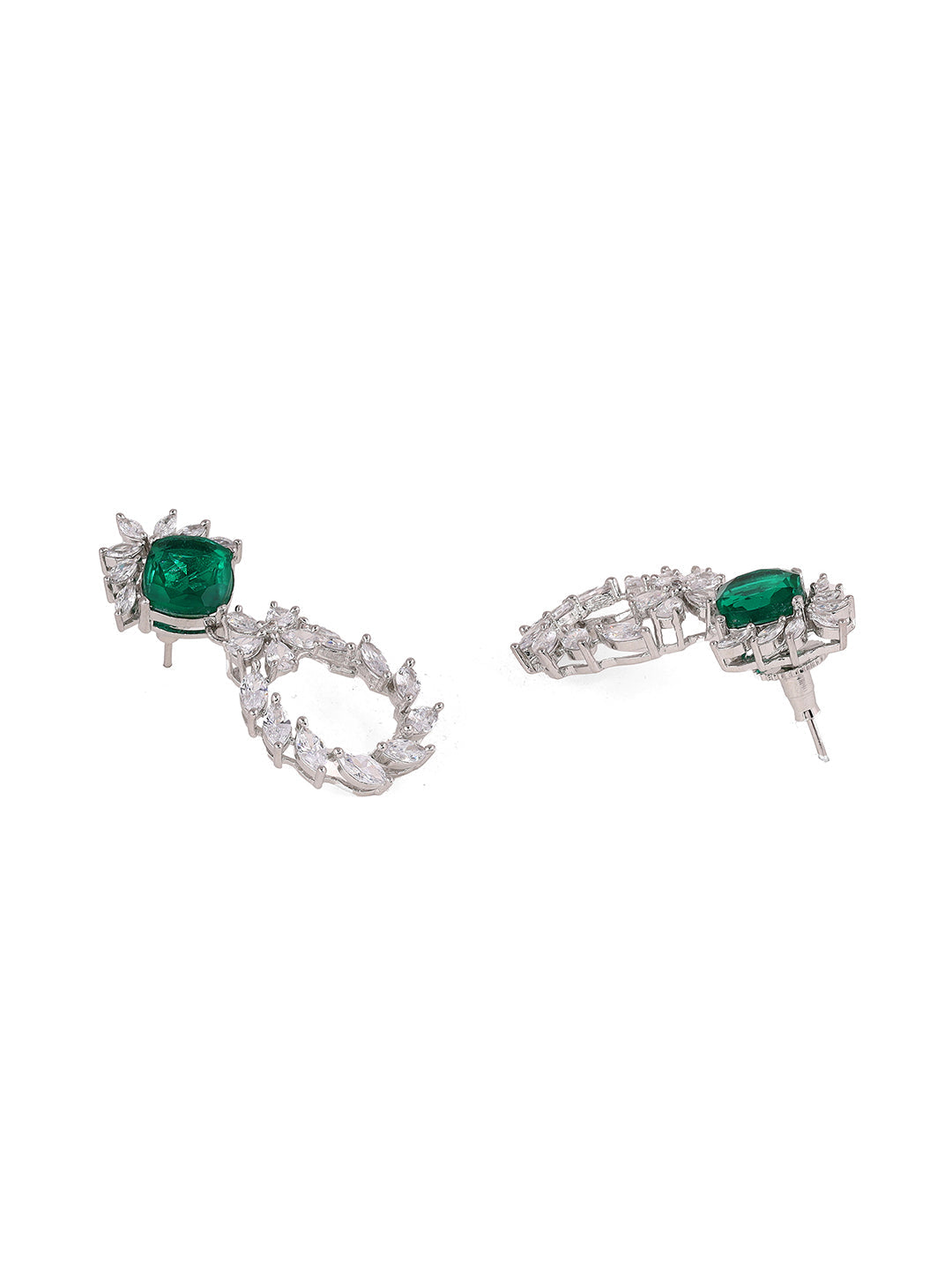 Priyaasi Fancy Floral Pink Green AD Stones Elegance Silver Plating Drop earrings