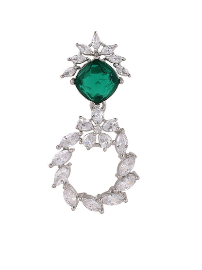Priyaasi Fancy Floral Pink Green AD Stones Elegance Silver Plating Drop earrings