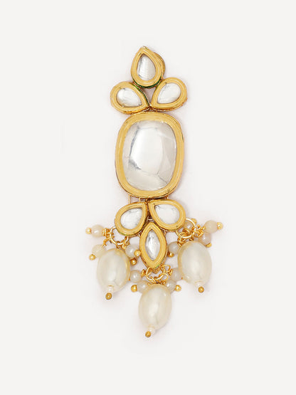 Priyaasi Antique Square Kundan Pearls Gold Plated Simple Drop Earrings