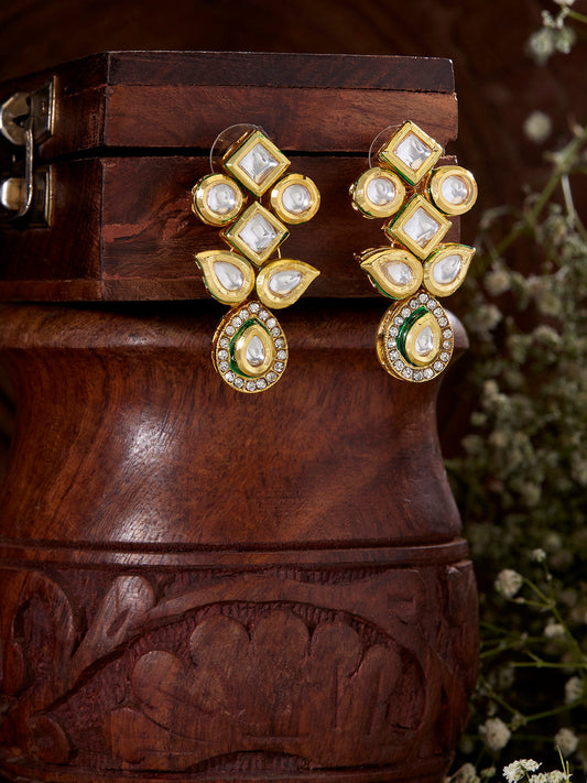 Priyaasi Elegant Gold Plated Kundan Drop Push Back Earrings