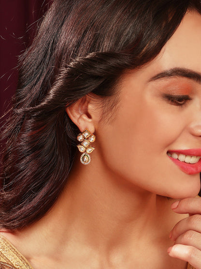 Priyaasi Elegant Gold Plated Kundan Drop Push Back Earrings