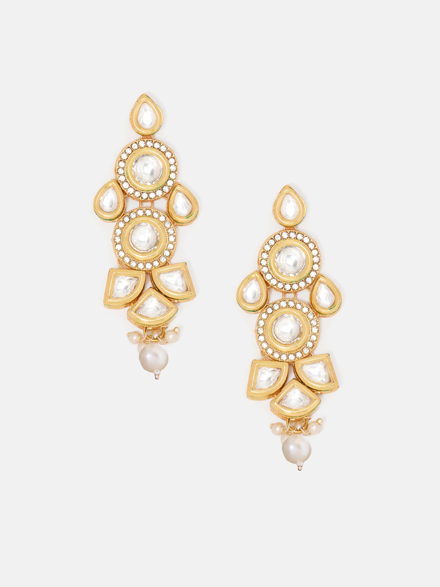 Priyaasi Gold Plated Glamour Kundan and Pearl Drop Earrings in Geometric Shape
