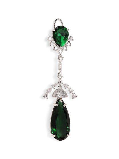 Emerald Stoned American Diamond Silver Plated Mini Jhumkis Drop Earrings