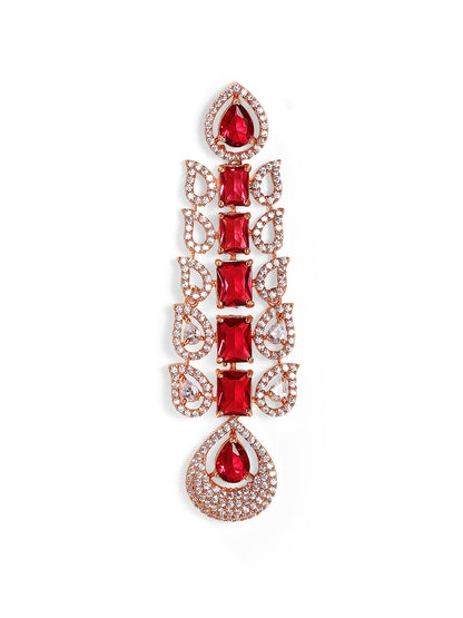 Ruby Stoned American Diamond Drop Pattern Rosegold Plated Drop Earrings