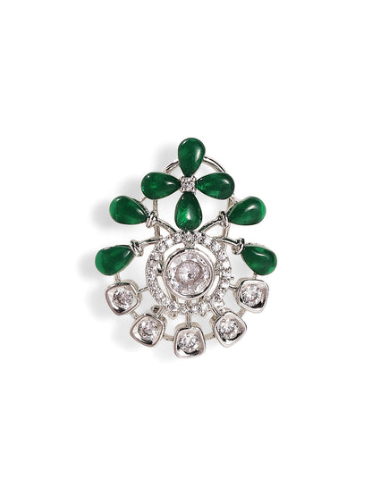 Green Stoned American Diamond Combo Floral Style Stud Earrings