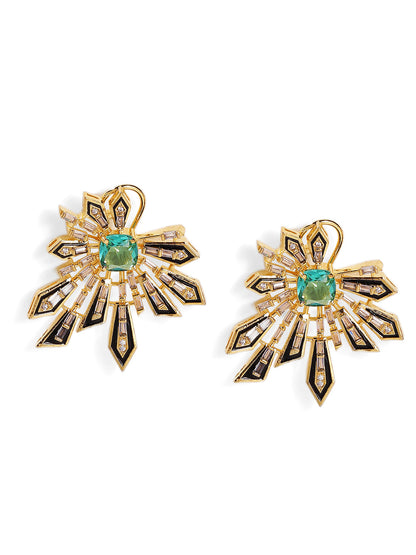 Mint Stoned Floral Style American Diamond Gold Plated Stud Earrings