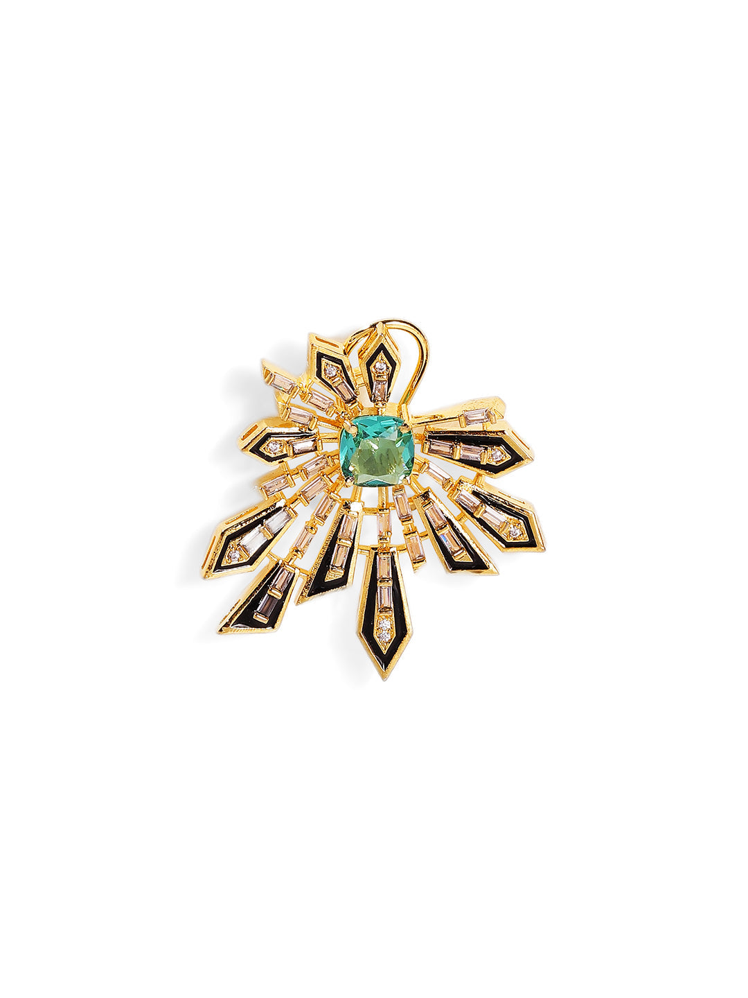 Mint Stoned Floral Style American Diamond Gold Plated Stud Earrings