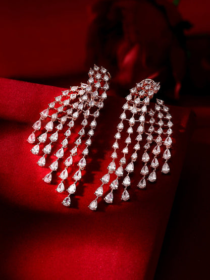 Rosegold Plated Tassels American Diamond Tassels Drop Earrings