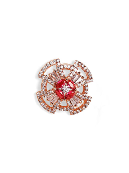 Geometric Shape American Diamond Ruby Stoned Rosegold Stud Earrings