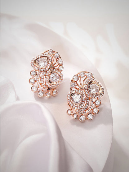 Floral Style American Diamond Rosegold Plated Fancy Stud Earrings