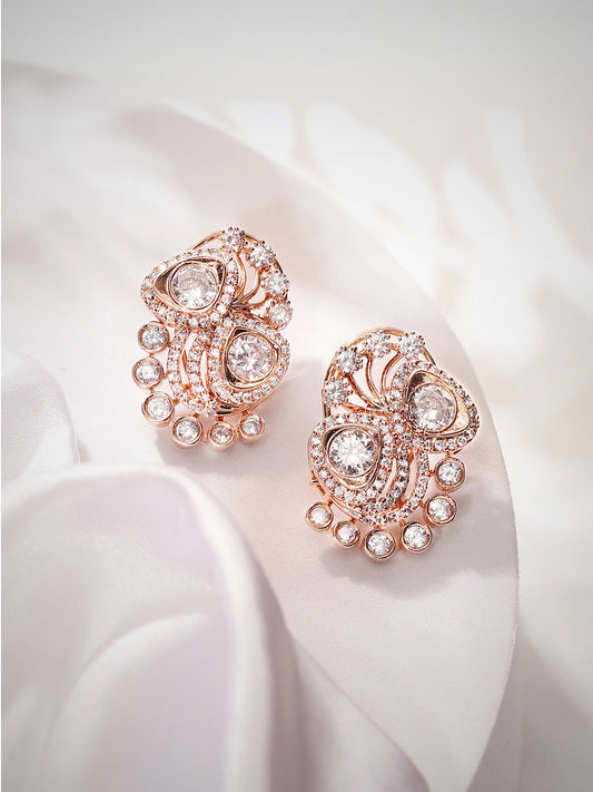 Floral Style American Diamond Rosegold Plated Fancy Stud Earrings