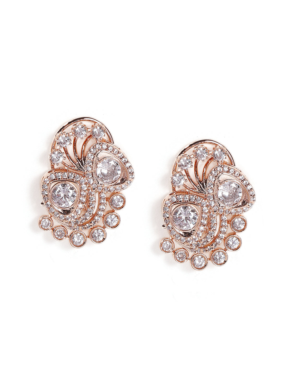 Floral Style American Diamond Rosegold Plated Fancy Stud Earrings