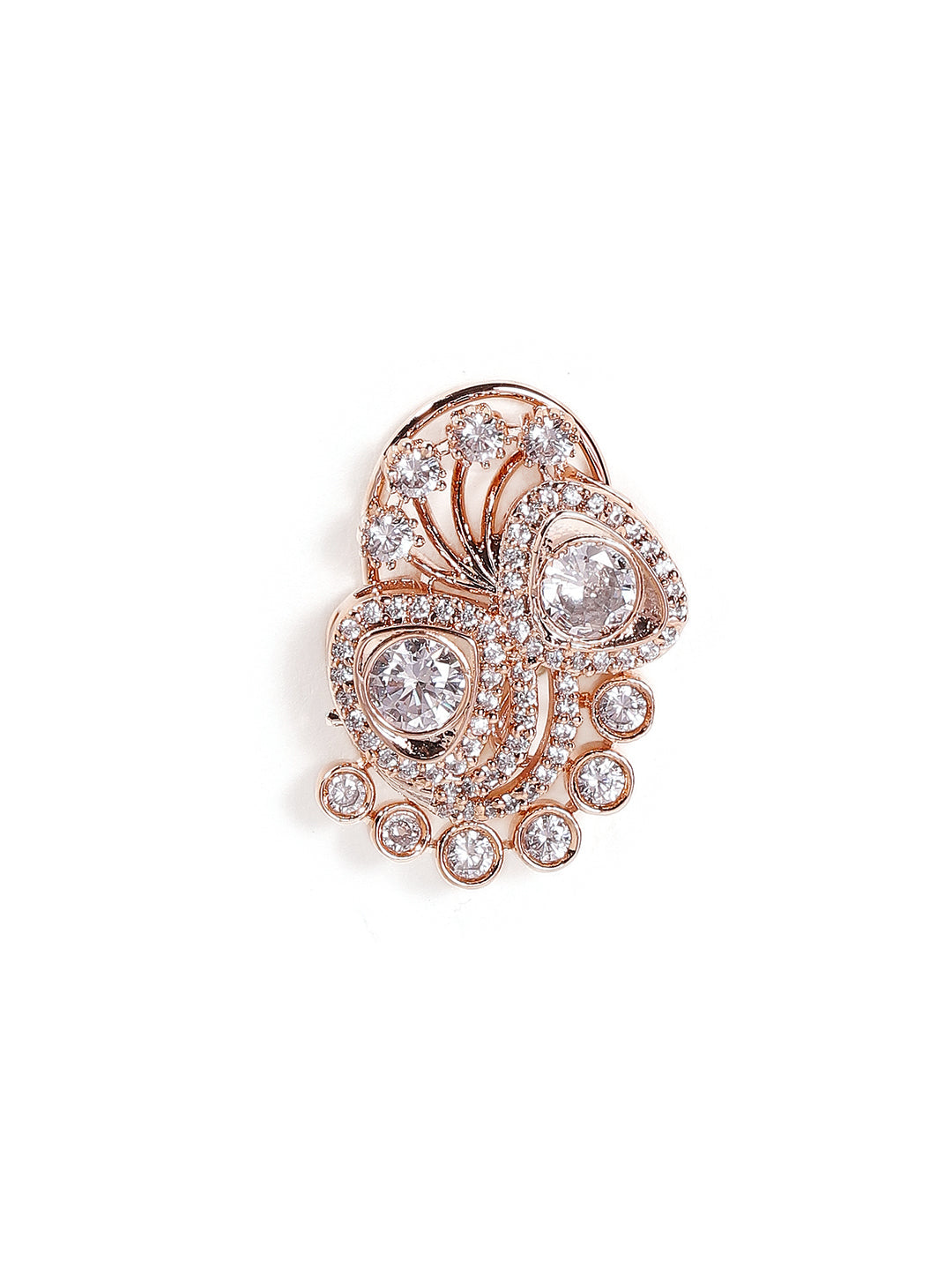 Floral Style American Diamond Rosegold Plated Fancy Stud Earrings