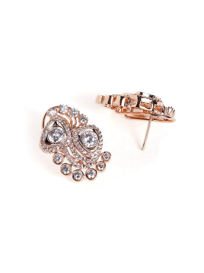 Floral Style American Diamond Rosegold Plated Fancy Stud Earrings
