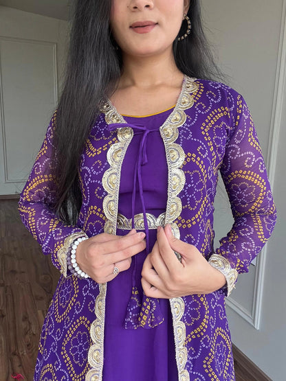 Faux Georgette Bandhani Print Gown Shrug Set - Premium  from Ethenika.com - Just INR 2990! Shop now at Ethenika.com 