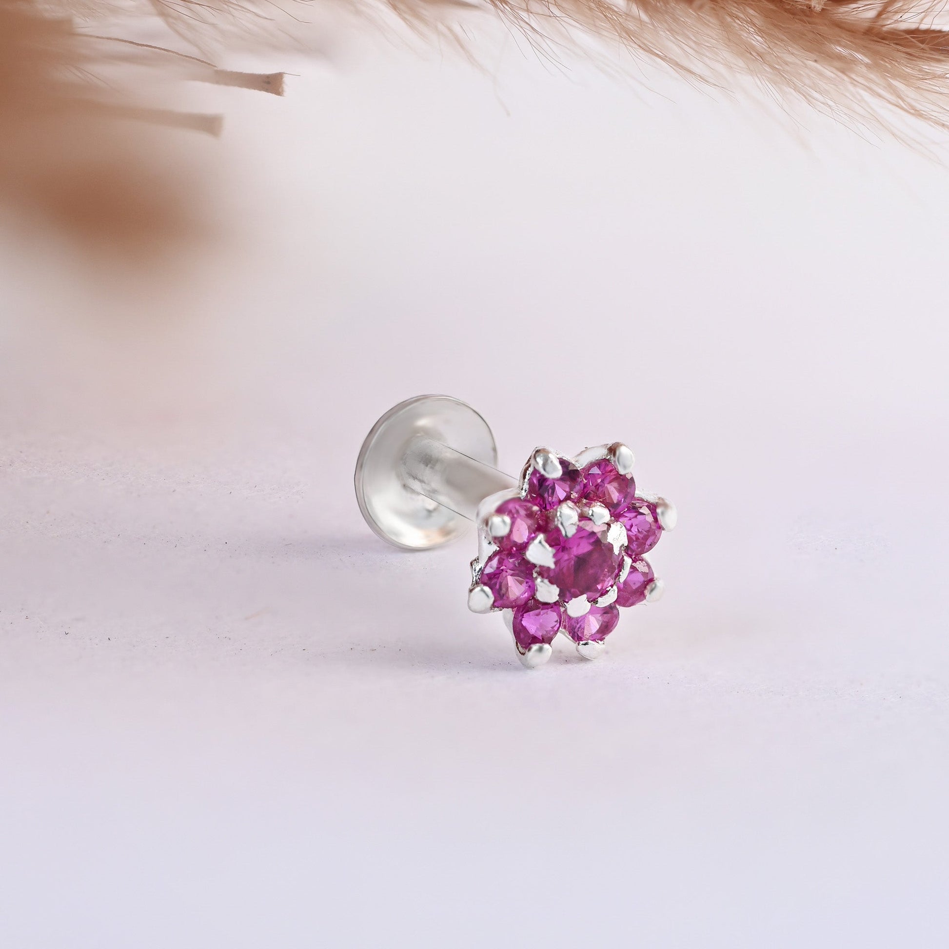 Radiant Bloom CZ Silver Nose Pin