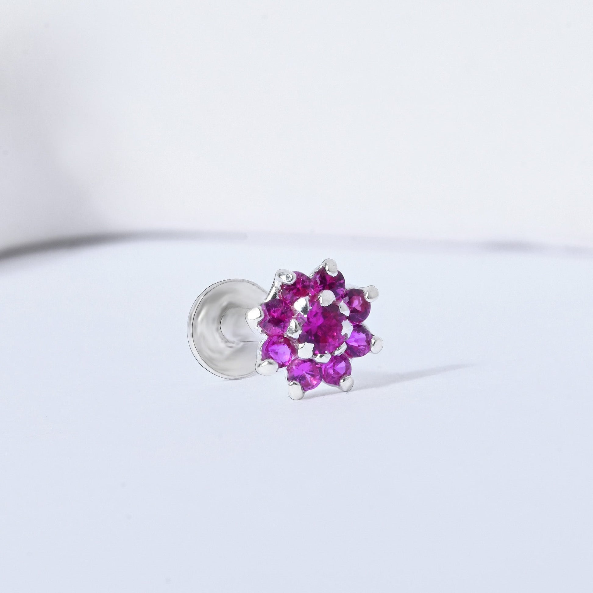 Radiant Bloom CZ Silver Nose Pin