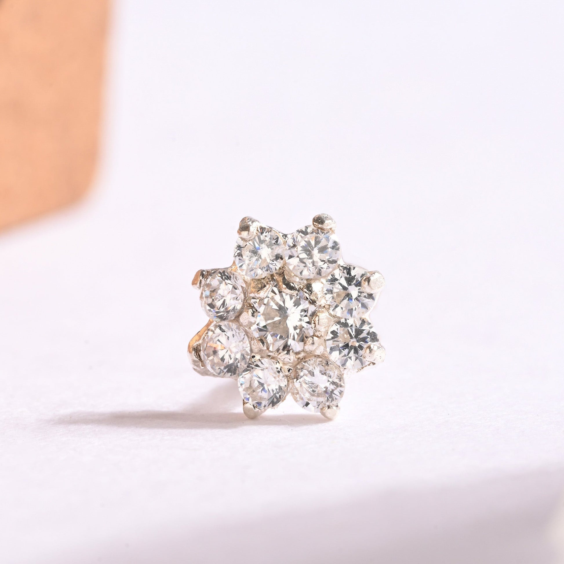Radiant Bloom CZ Silver Nose Pin