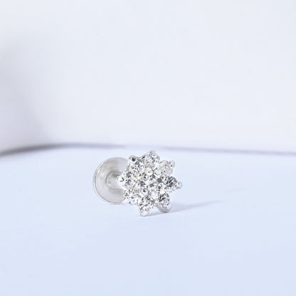 Radiant Bloom CZ Silver Nose Pin