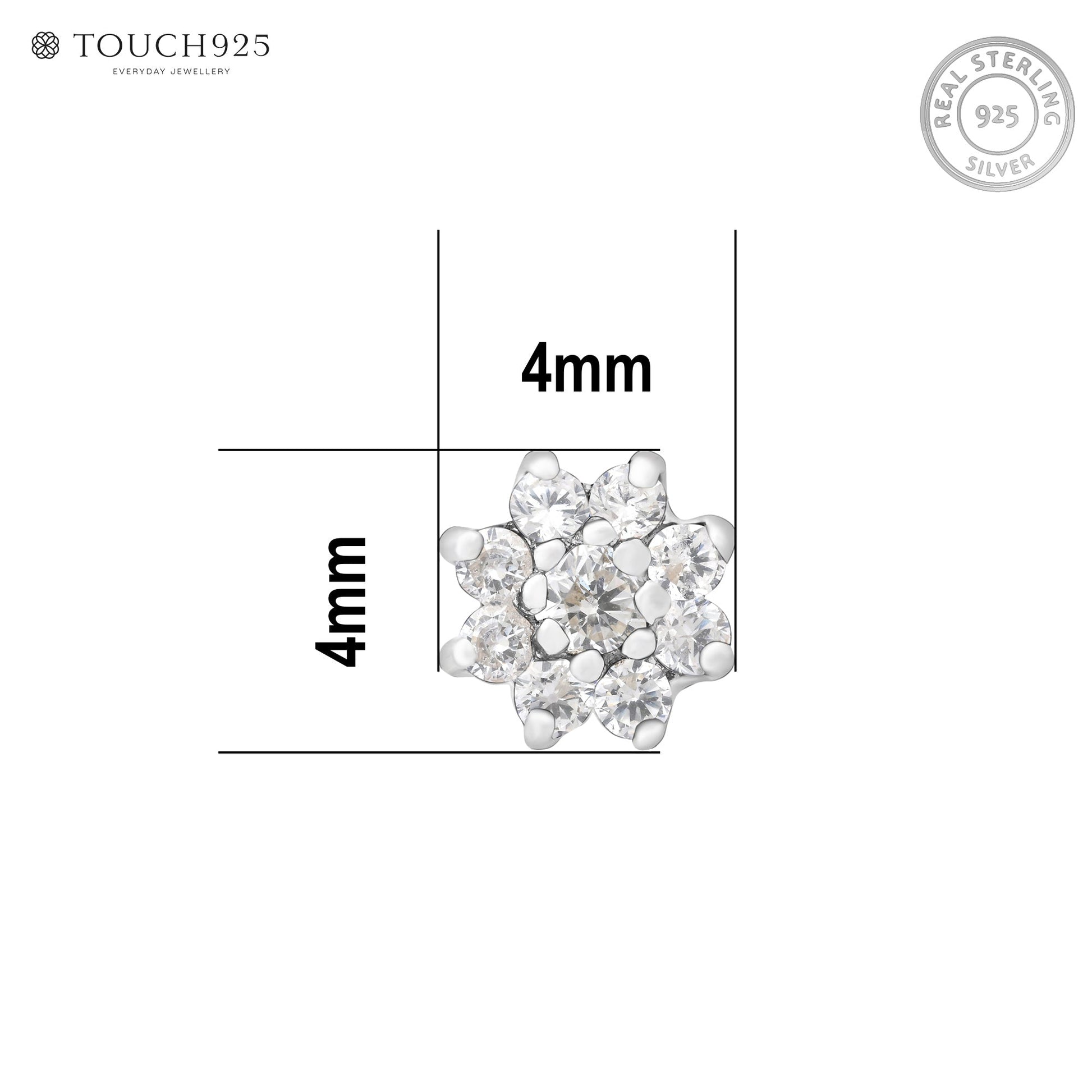 Radiant Bloom CZ Silver Nose Pin