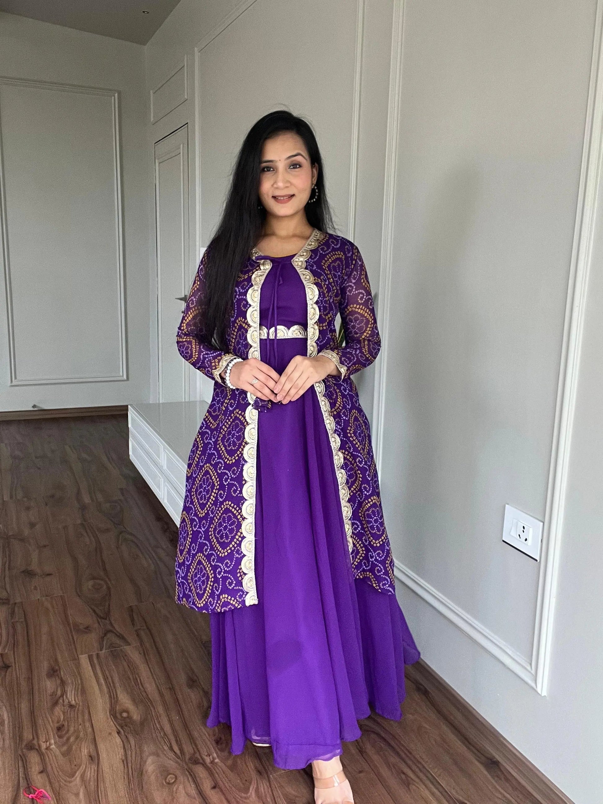 Faux Georgette Bandhani Print Gown Shrug Set - Premium  from Ethenika.com - Just INR 2990! Shop now at Ethenika.com 