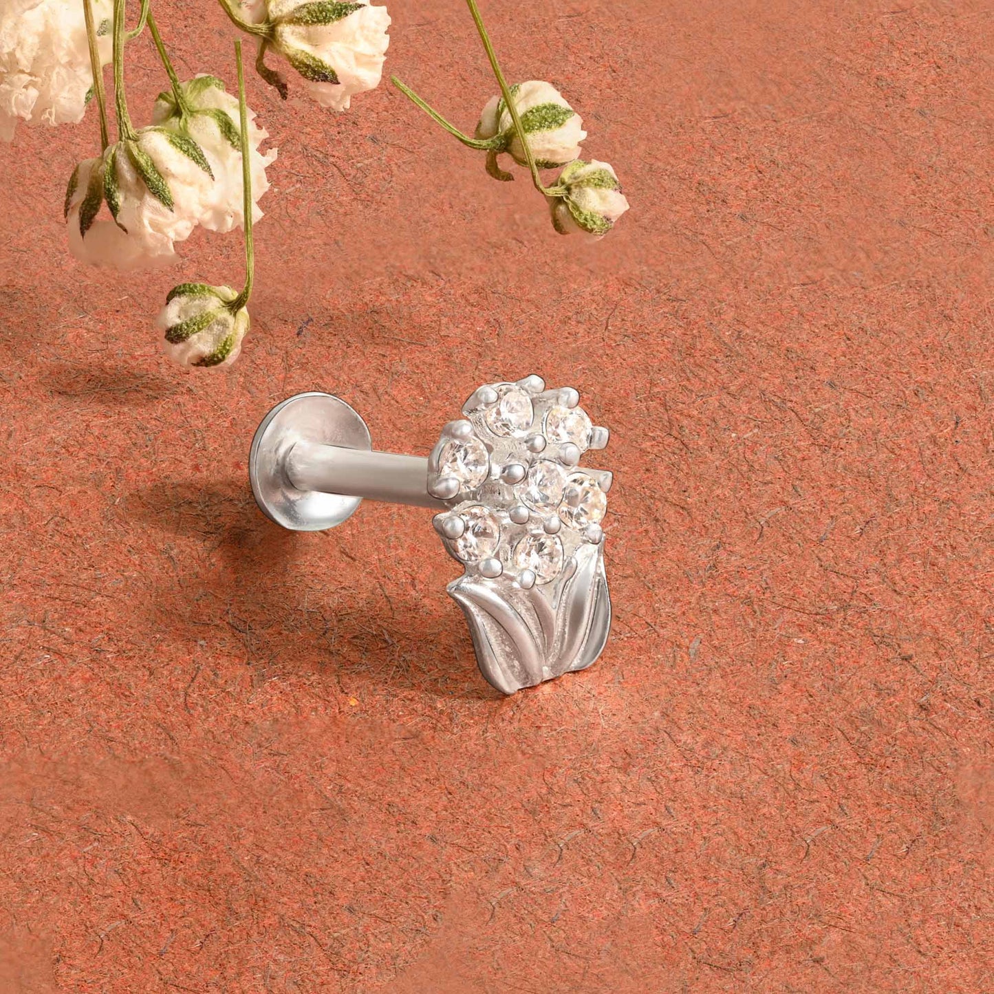 Chaand Phool Silver Nose Pin