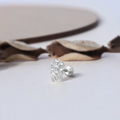 Chaand Phool Silver Nose Pin