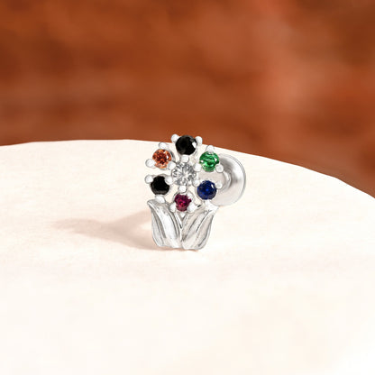 Chaand Phool Silver Nose Pin
