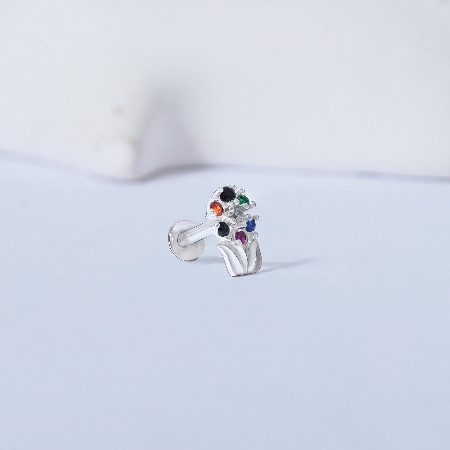 Chaand Phool Silver Nose Pin