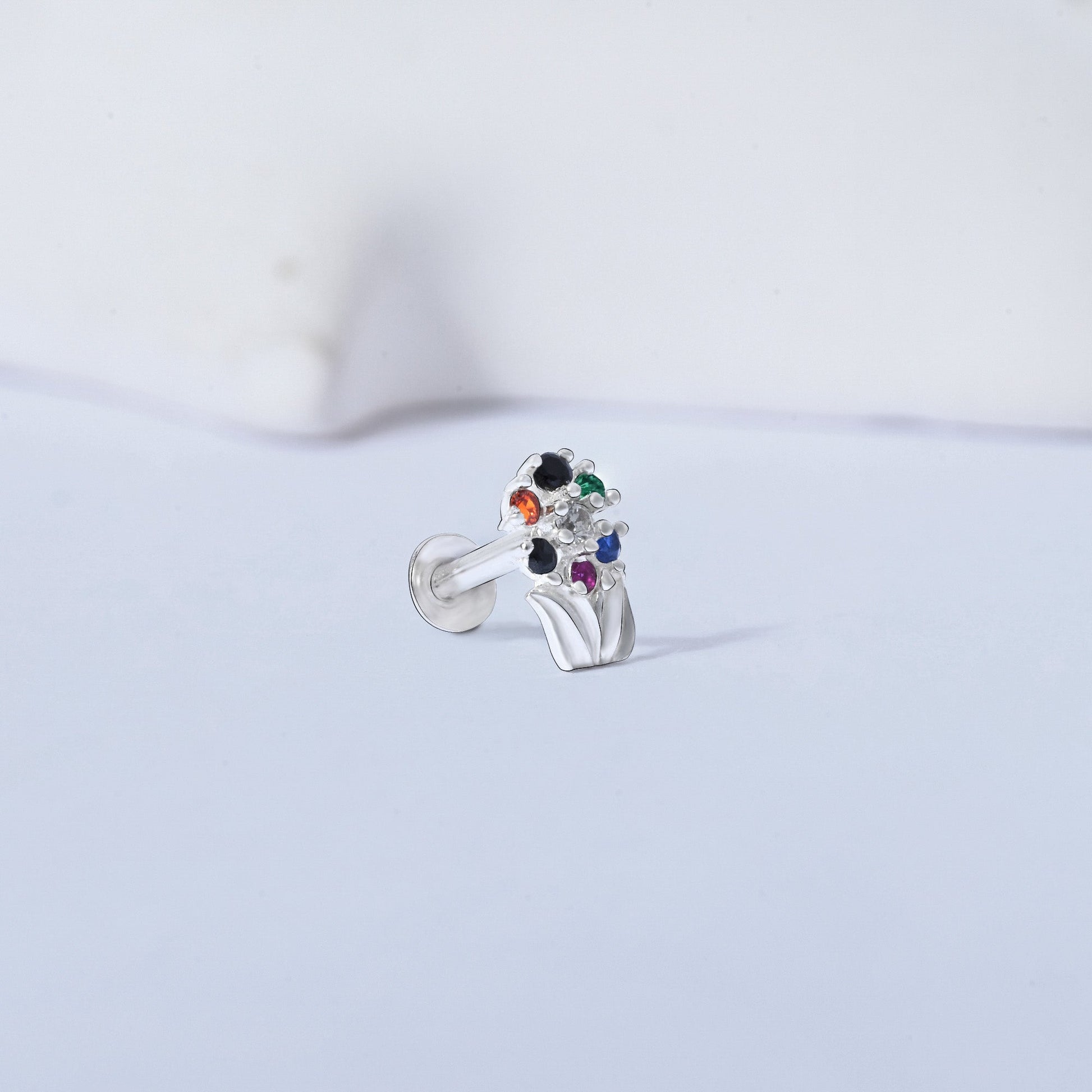 Chaand Phool Silver Nose Pin