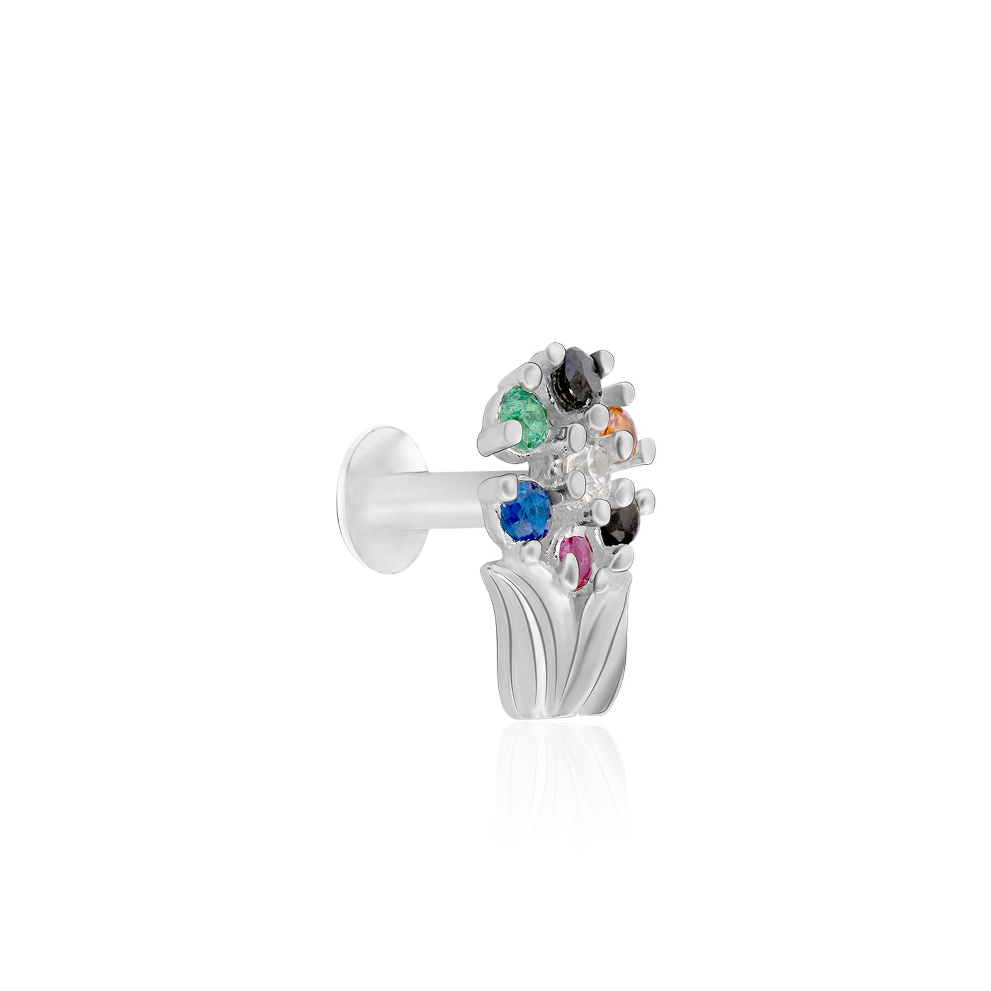 Chaand Phool Silver Nose Pin