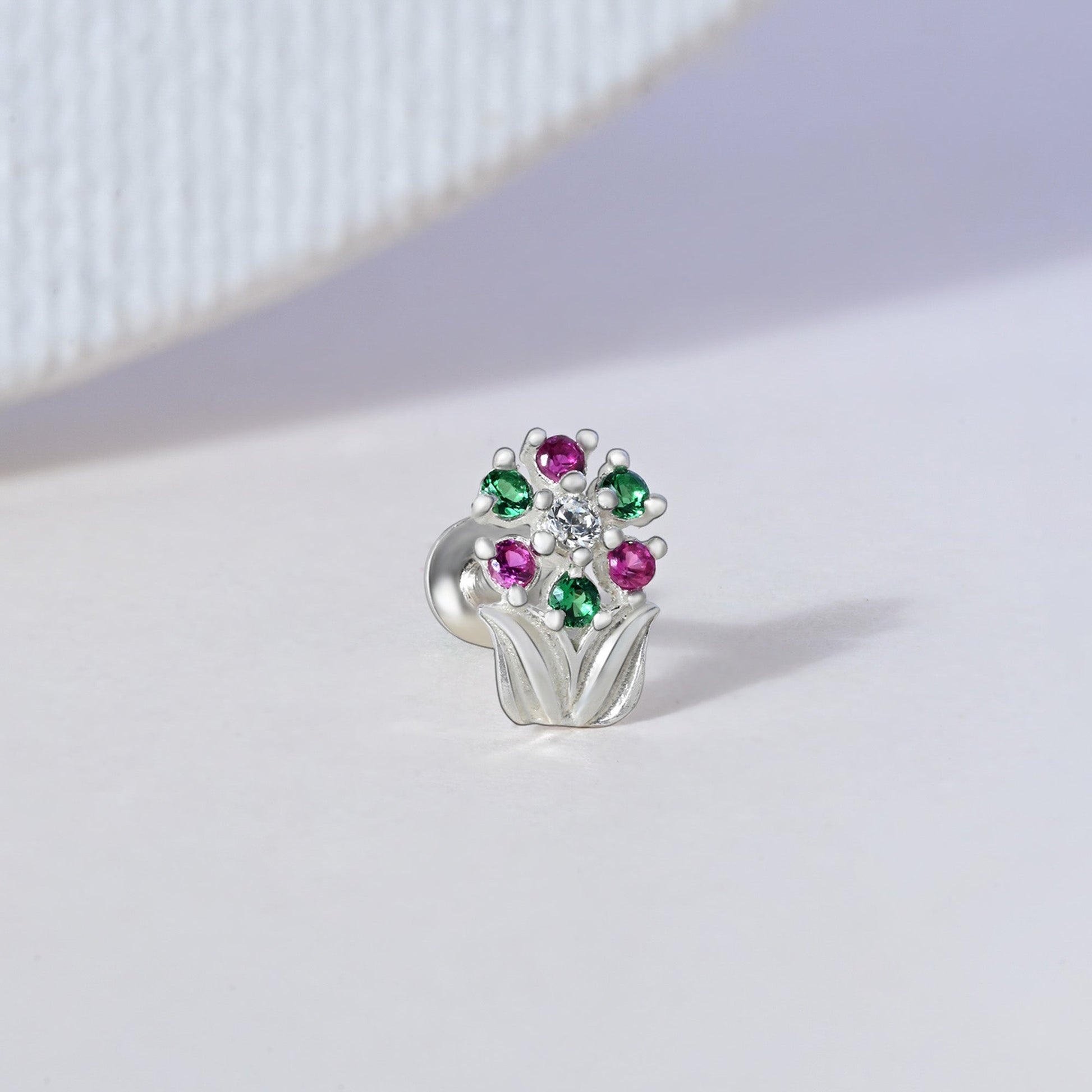 Chaand Phool Silver Nose Pin