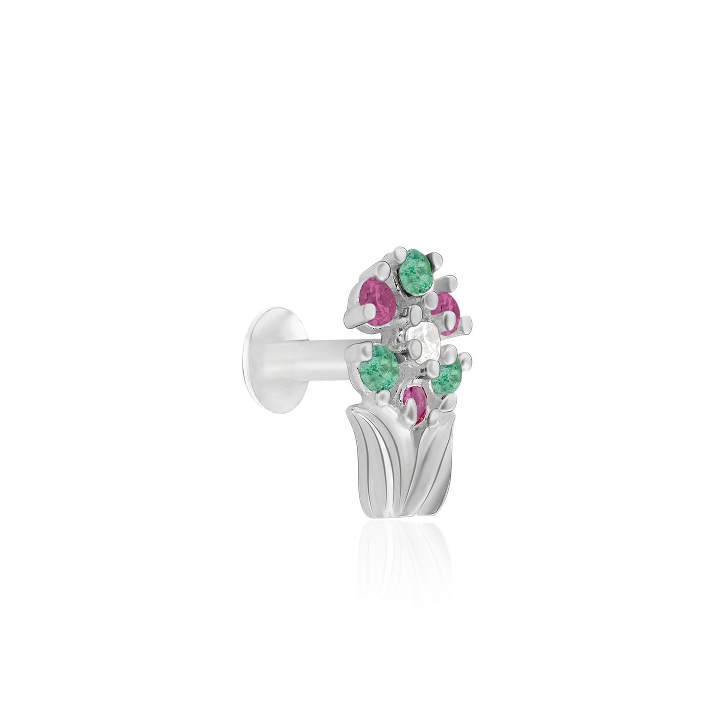 Chaand Phool Silver Nose Pin