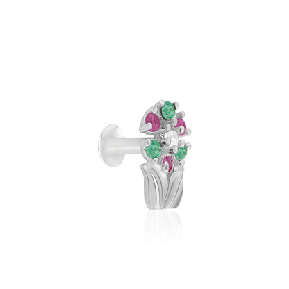 Chaand Phool Silver Nose Pin