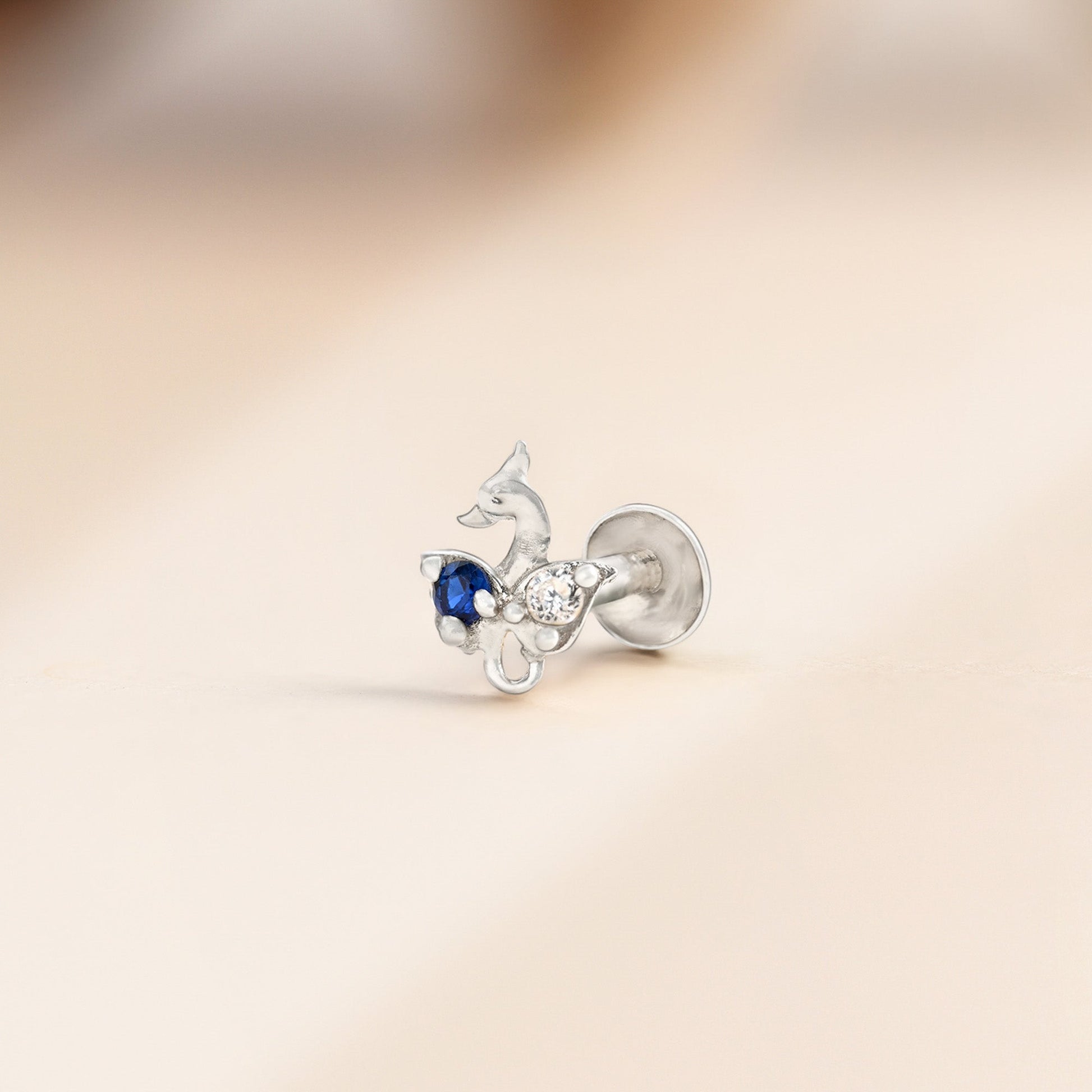 Peacock Charm Silver Nose Pin
