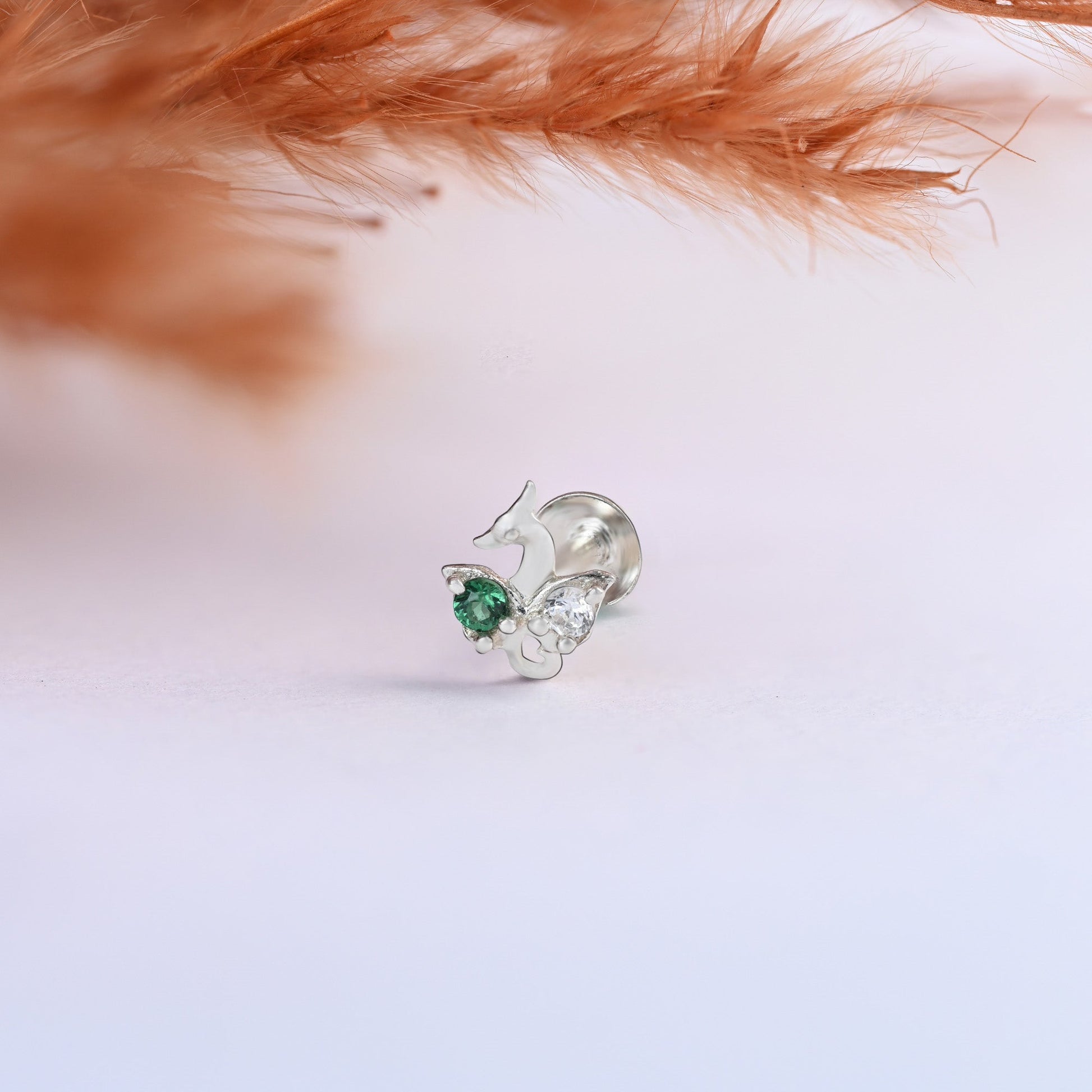 Peacock Charm Silver Nose Pin