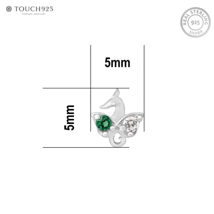 Peacock Charm Silver Nose Pin