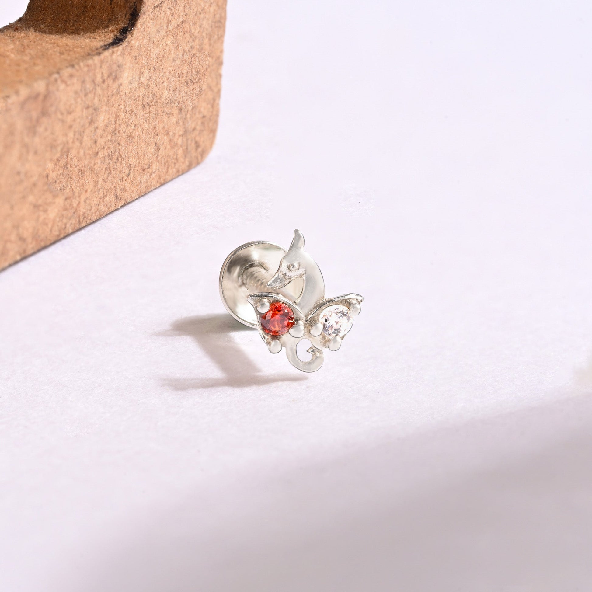 Peacock Charm Silver Nose Pin