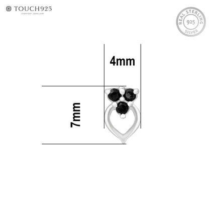 Trio Spark Heart-Drop Silver Nose Pin