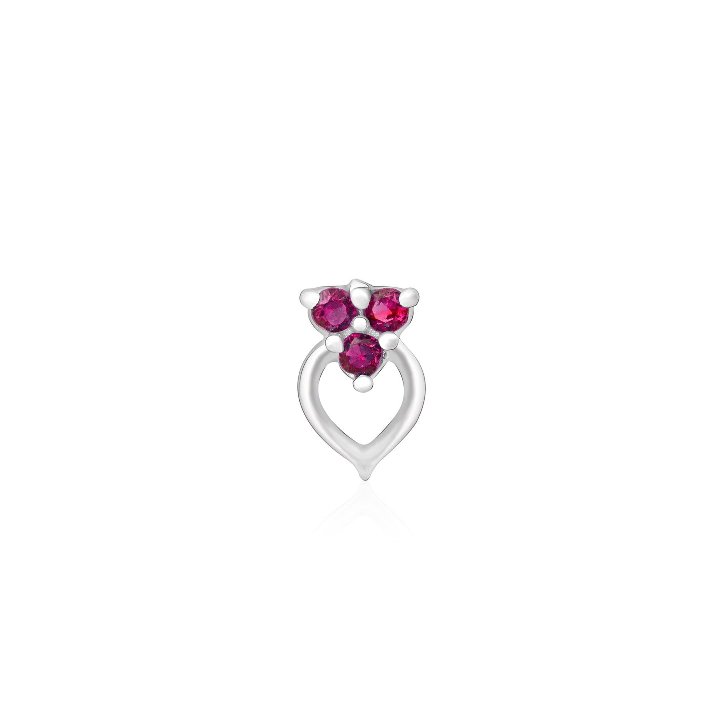 Trio Spark Heart-Drop Silver Nose Pin