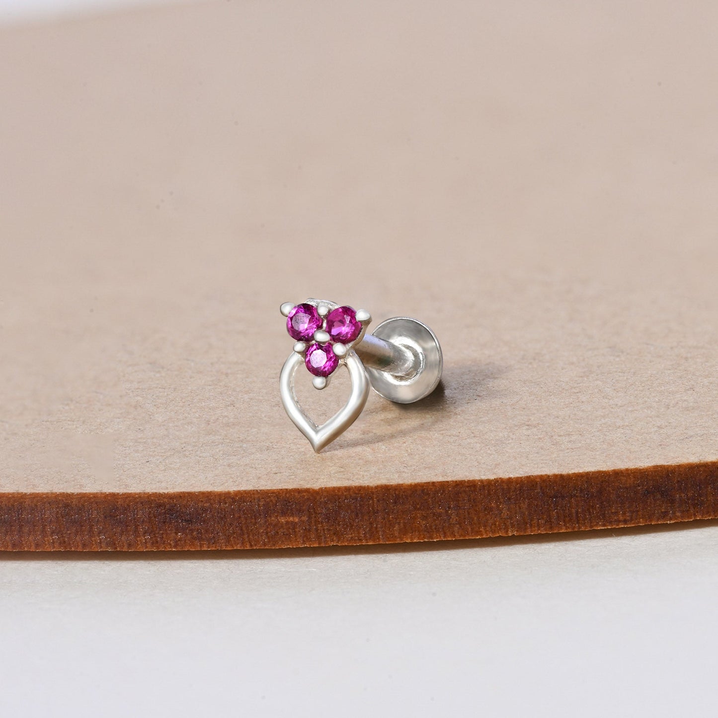 Trio Spark Heart-Drop Silver Nose Pin