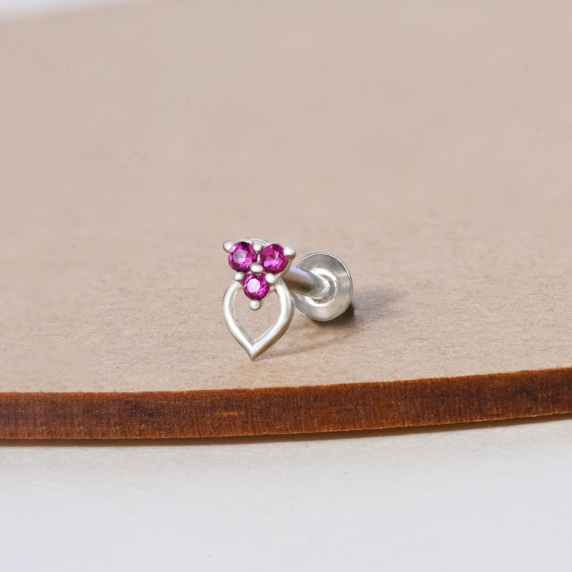Trio Spark Heart-Drop Silver Nose Pin