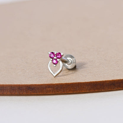 Trio Spark Heart-Drop Silver Nose Pin