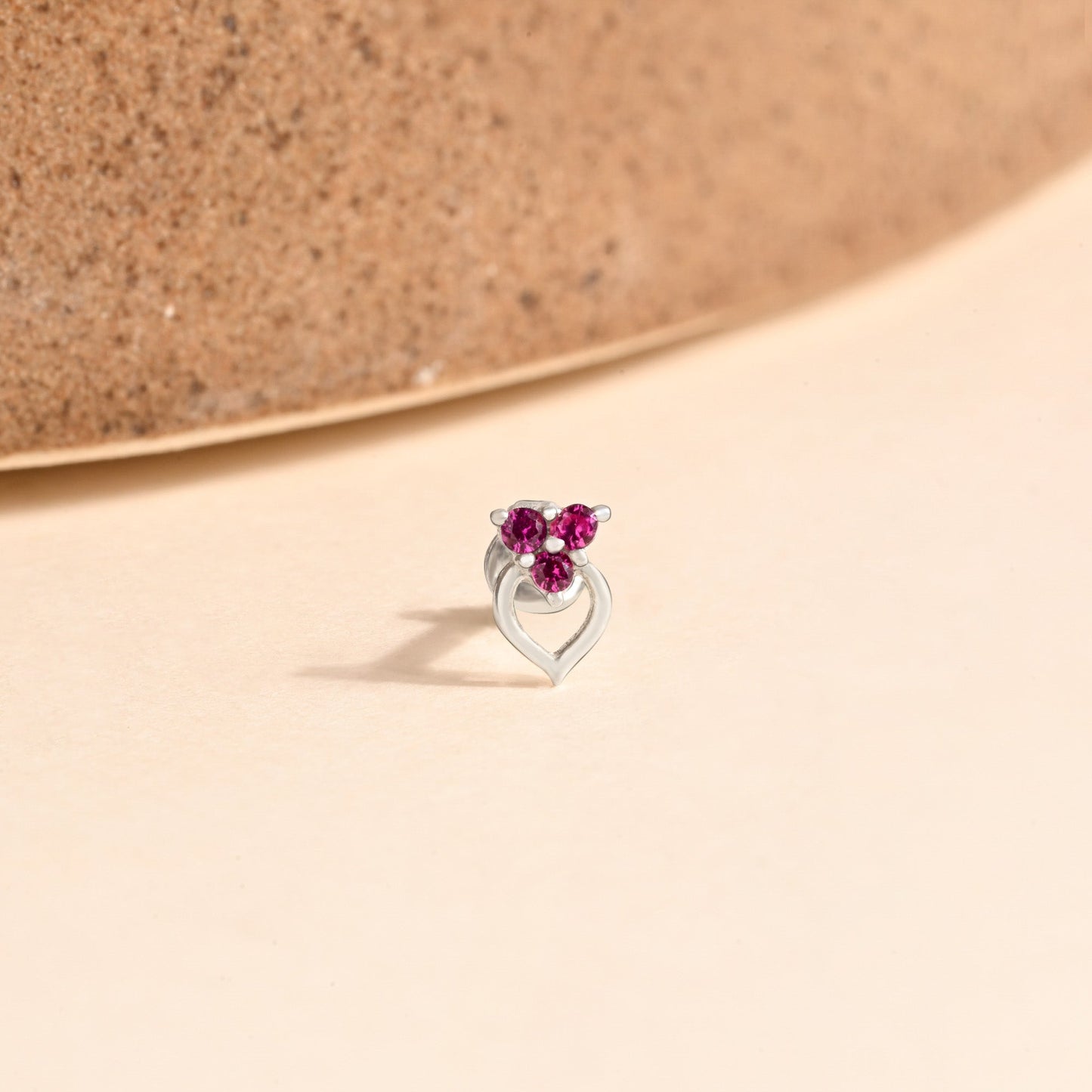 Trio Spark Heart-Drop Silver Nose Pin