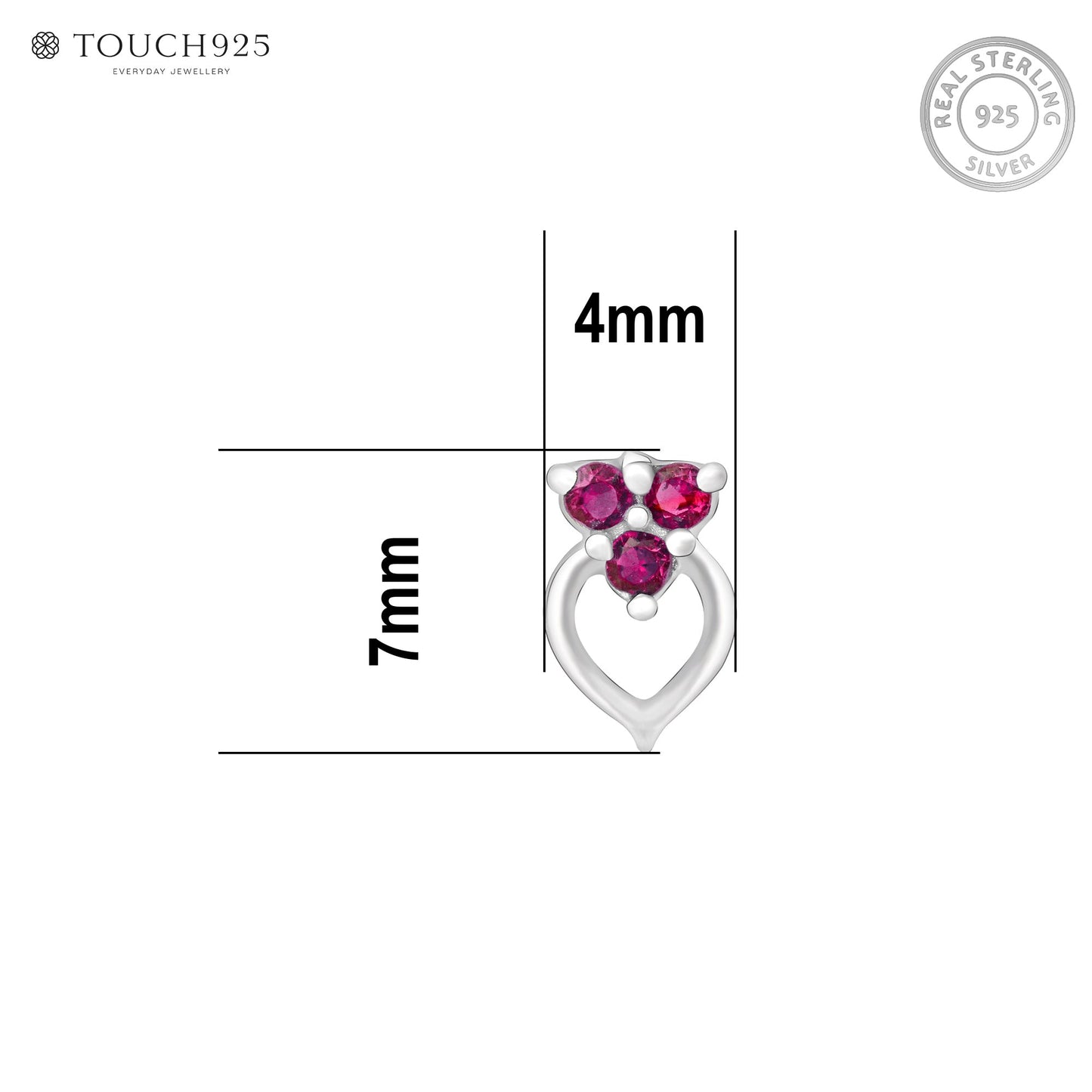Trio Spark Heart-Drop Silver Nose Pin