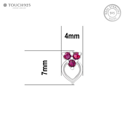 Trio Spark Heart-Drop Silver Nose Pin