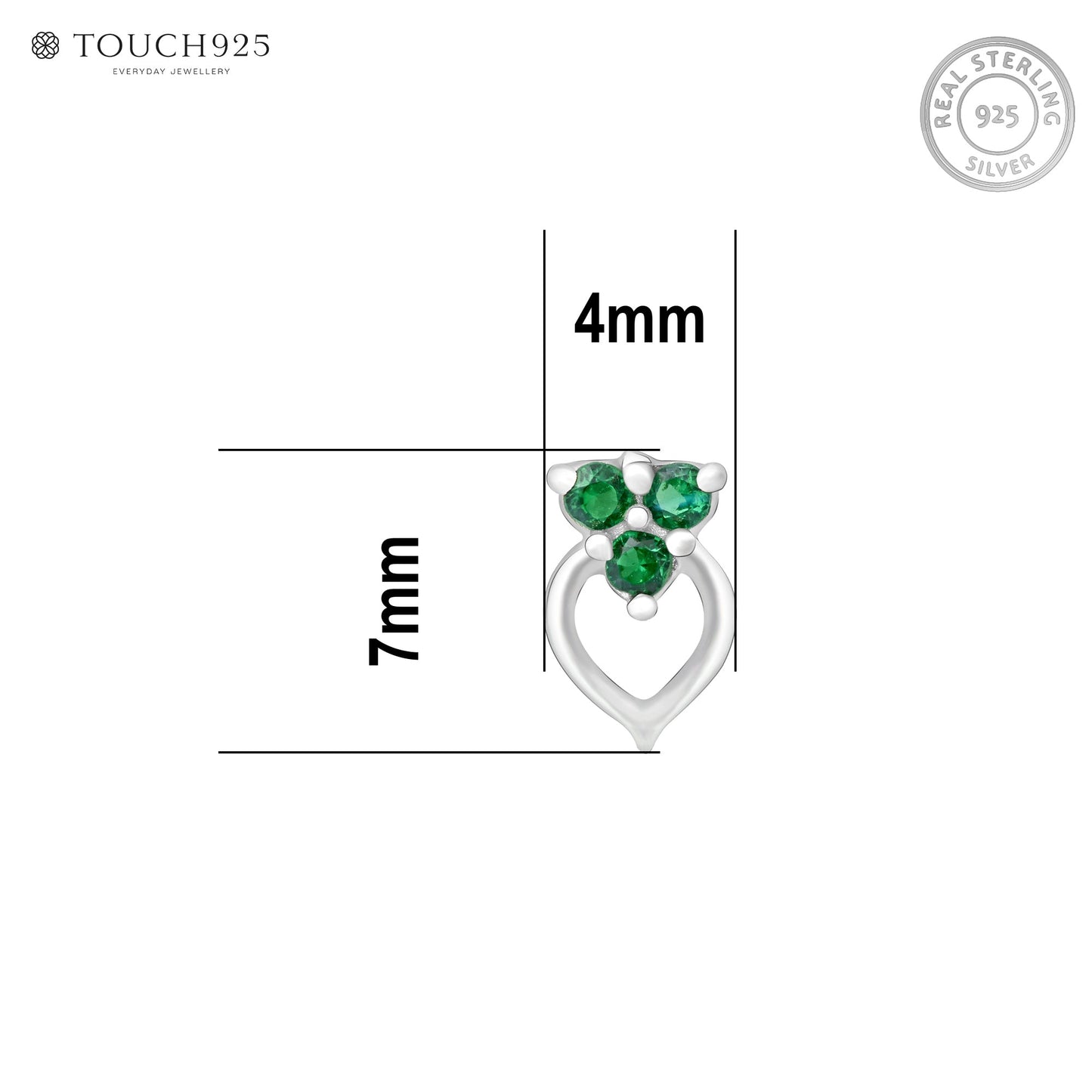 Trio Glow Heart Silver Nose Pin