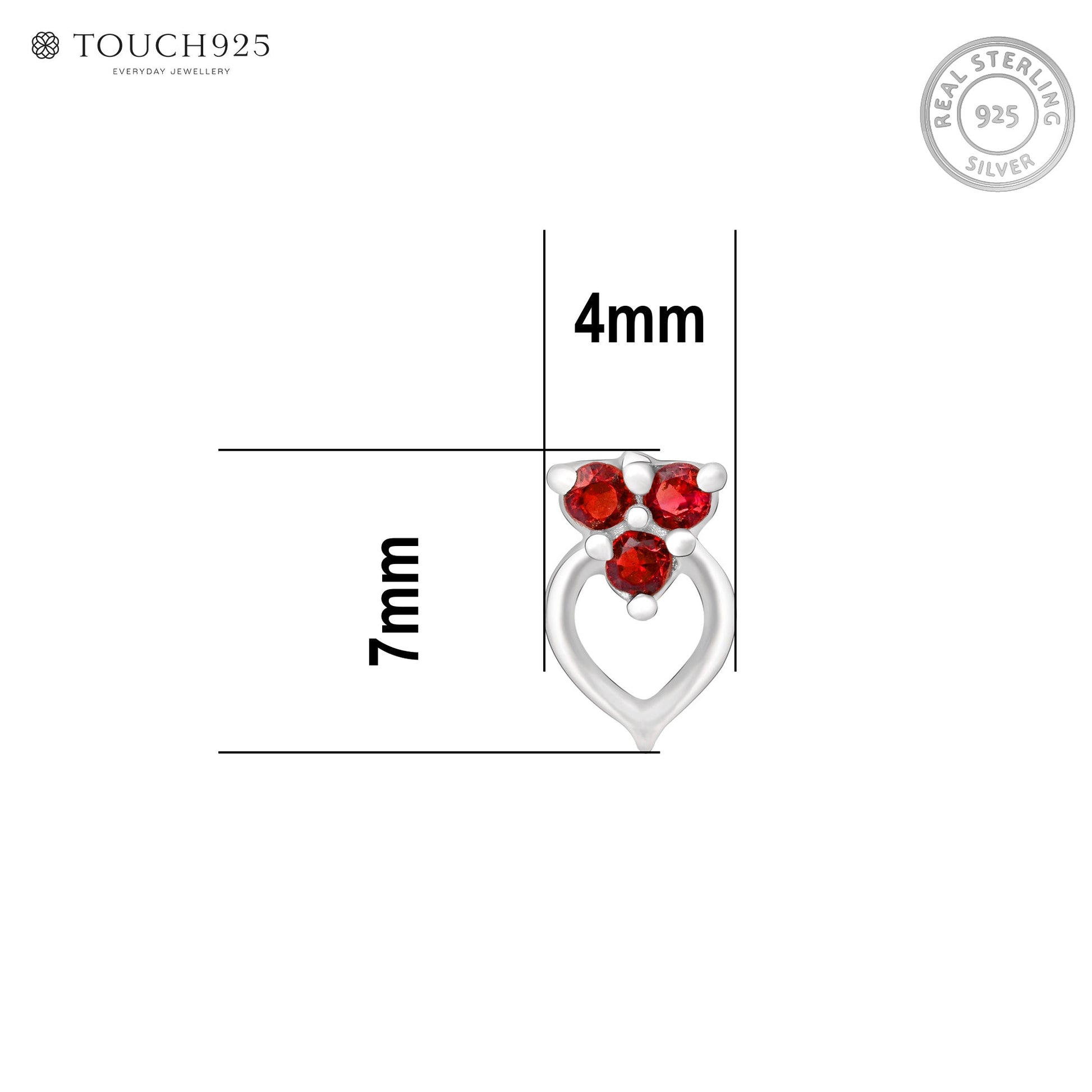 Trio Glow Heart Silver Nose Pin